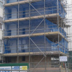 blue netting on scaffolding in Somerset
